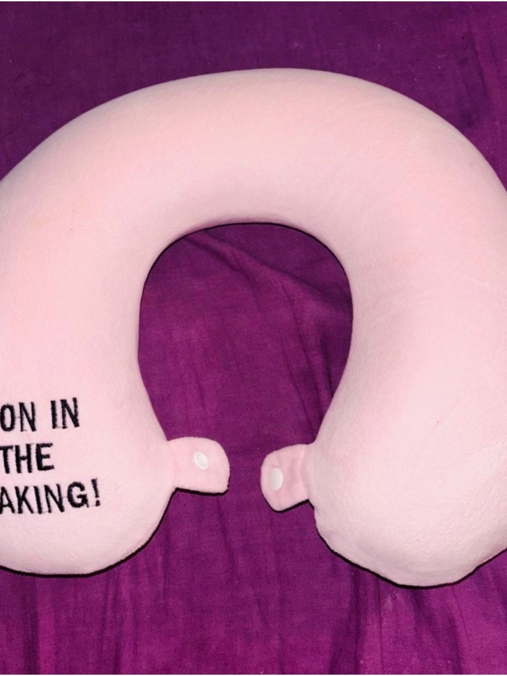 Plush Light Pink U-Shape Travel Neck Pillow with Snap